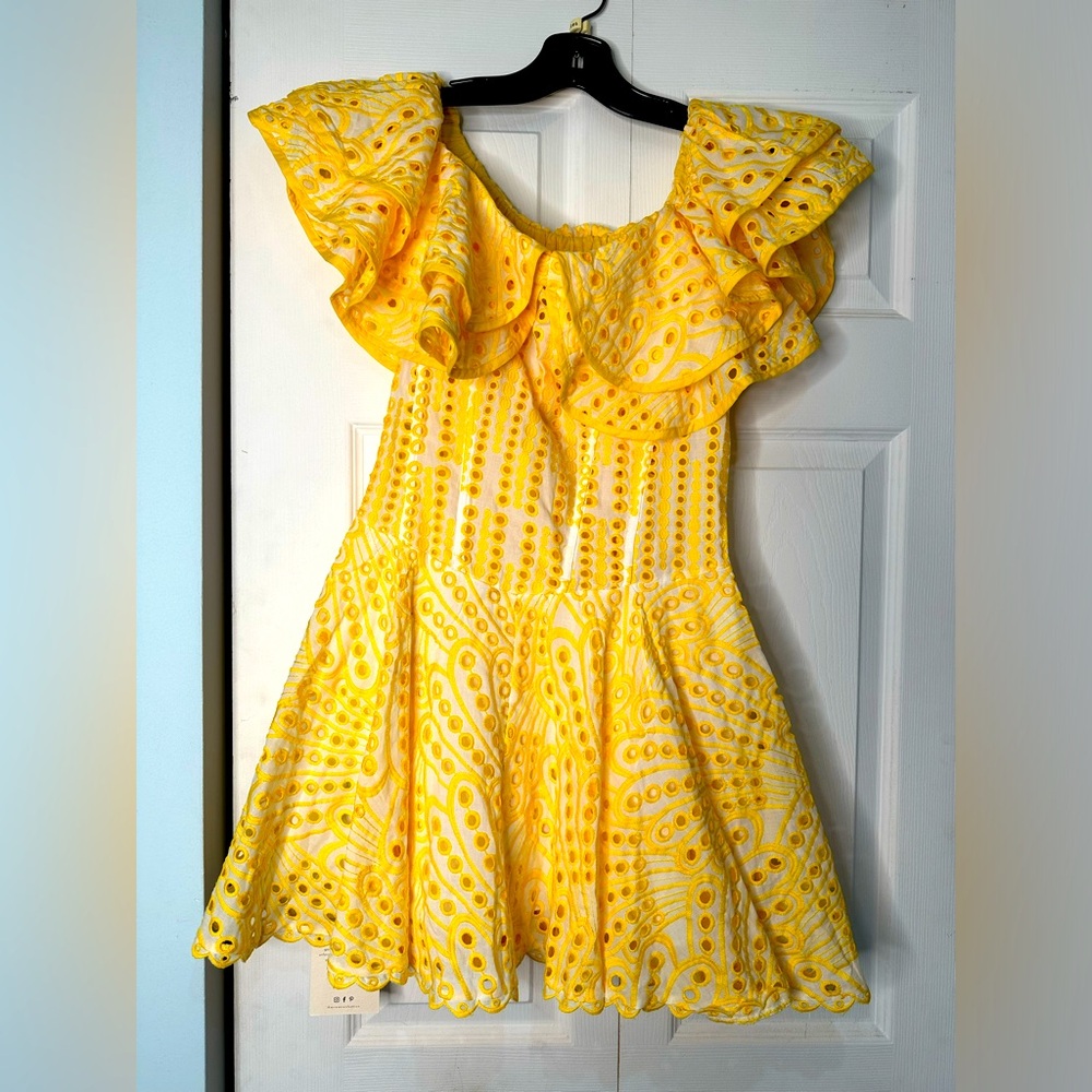 Yellow Princess Ruffle Cutout Mini Dress